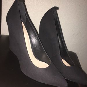 Black suede wedge heels